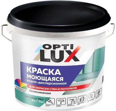 Краска водно-дисперсионная Оптилюкс, моющаяся, белоснежная, 14 кг купить в СОМ