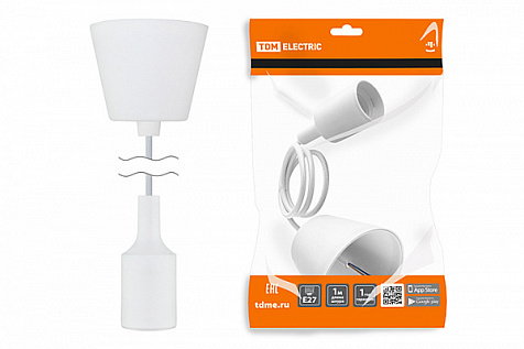 Патрон пластиковый TDM, Е27, подвес 1м, белый купить в СОМ