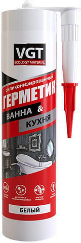 Герметик силиконизированный VGT, для ванной и кухни, белый, 0.4кг купить в СОМ