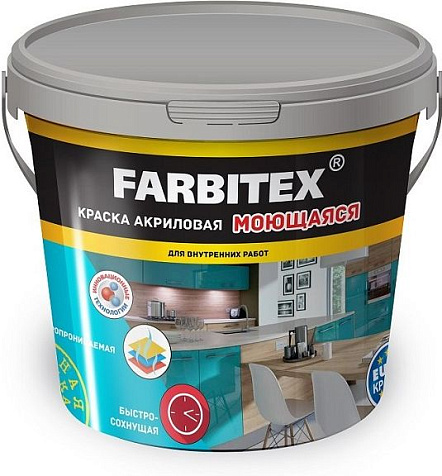Краска акриловая Farbitex, моющаяся, 6 кг купить в СОМ