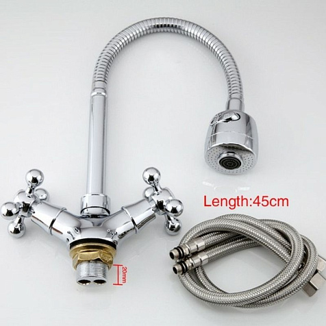 Смеситель для мойки Frap 4319, двухвентильный, гибкий излив купить в СОМ