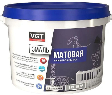 Эмаль акриловая VGT универсальная, RAL7035 дымчато-серый, матовый, 1кг купить в СОМ