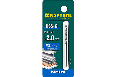 Сверло по металлу KRAFTOOL, 2.0мм, сталь М2 купить в СОМ