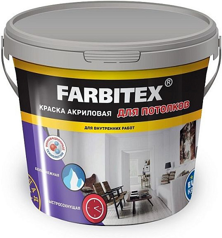 Краска акриловая Farbitex, для потолков, 3 кг купить в СОМ