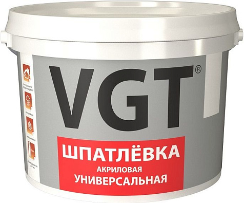 Шпатлевка акриловая VGT, универсальная, влагостойкая, 3.6 кг купить в СОМ